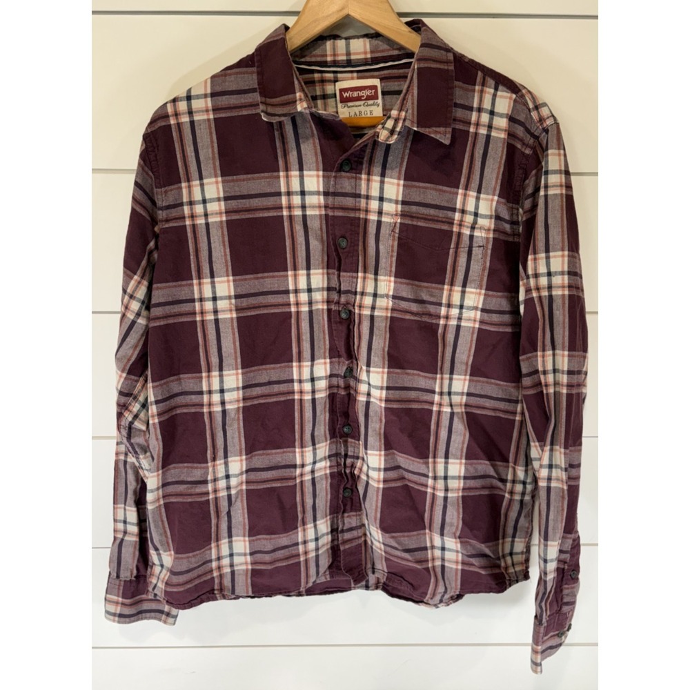 Wrangler Long Sleeve Western Red Maroon Plaid‎ Shirt Men's Size Large L